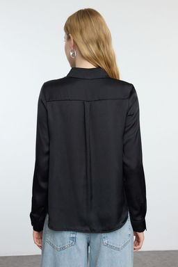 TRENDYOLMILLA Siyah Saten Kumas Regular Normal Kal?p Dokuma Gomlek TWOAW25GO00100  фото 10