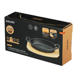 SATOSHI Сковорода мини 15*9,8 см на подставке из бамбука чугун, овальная индукция арт. 808-040
