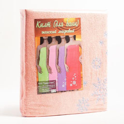 Килт женский для бани и сауны , цвет персиковый вышивка Снежинки, размер 80х1502 см, махра 300г/м 100% хлопок - Гранд-стиль фото 5