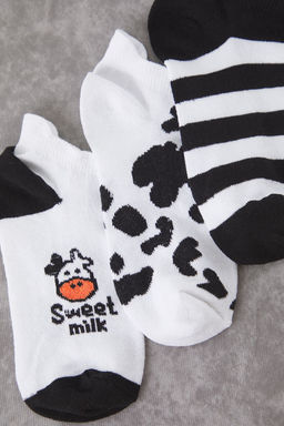 Siyah-Beyaz 3lu Paket Hayvan Desenli Jakar Orme Corap THMSS25CO00012 - Trendyolmilla фото 3