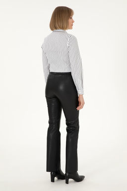 Kad_n Siyah Slim Flare Fit Kanvas Pantolon