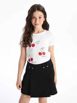 Bisiklet Yaka Bask?l? K?sa Kollu K?z ?ocuk Ti??rt