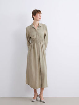 B?y?k Beden Dokulu Belden Oturtmal? G?mlek Elbise