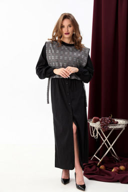 Платье NIKVA н942-1 чёрный+серая клетка  фото 6