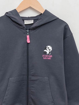 Kap??onlu Bask?l? Uzun Kollu K?z ?ocuk Fermuarl? Sweatshirt - Waikiki фото 3