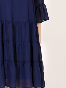 Шифоновое платье-двойка темно-синее большого размера - Almond фото 3