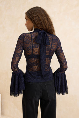 Lacivert Dik Yaka Astars?z Dantel Boho Party Bluz TPRSS26BZ00006 - Trendyolmilla фото 4