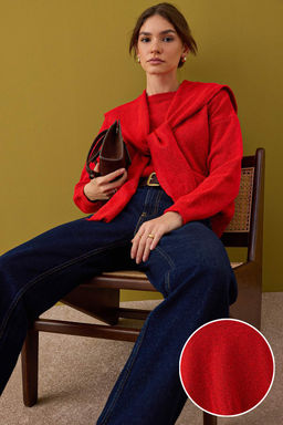 K?rm?z? Yumusak Dokulu Genis Kal?p Sall? Triko Kazak TWOAW26KZ00166