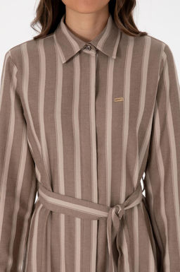 Kad_n Kahverengi _izgili Kemerli Dokuma Elbise - U.s. polo assn фото 5