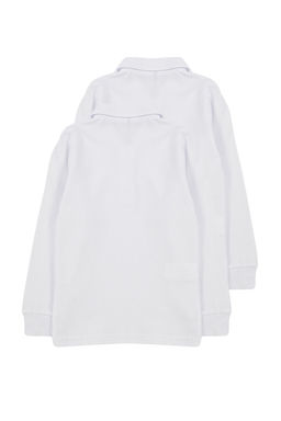 Beyaz 3lu Paket Unisex Mevsimlik Polo Yaka Uzun Kollu Orme T-Shirt TKDAW25TS00004 - Trendyolmilla фото 15