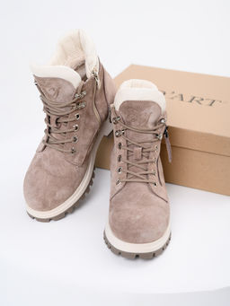 Ботинки 261.uno9br.Капучино замша+бежевый/мех