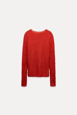ALPACA AND FELT TEXTURE BLEND POINTELLE KNIT SWEATER - Zara фото 5
