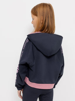 Худи графитового цвета с розовыми принтами на рукавах для девочек - Mark formelle фото 3