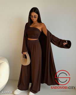 Костюм тройка: топ, брюки и длинная накидка - Bruno фото 2