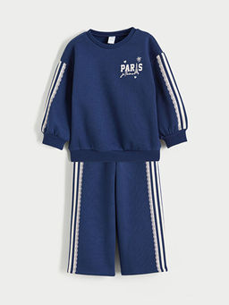 Bask?l? K?z ?ocuk Sweatshirt ve E?ofman Alt?