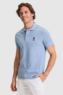 Erkek Slim Fit Polo Yaka Mavi Basic Ti__rt
