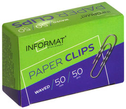 Цена за 2 шт. Скрепки INFORMAT 50 мм 50 шт. гофрированные, металлические без покрытия, картонная упаковк...