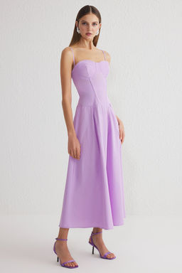 TRENDYOLMILLA Cok Renkli A Kesim Cicek Desenli Korse Gorunumlu Dokuma Midi S?k Elbise TPRSS25EL00109 фото 7