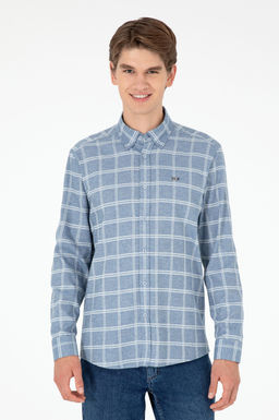 Мужская голубая рубашка с длинным рукавом