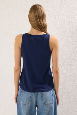 Lacivert Keten Gorunumlu Havuz Yaka Regular/Normal Kal?p Orme Atlet TWOSS25AL00036