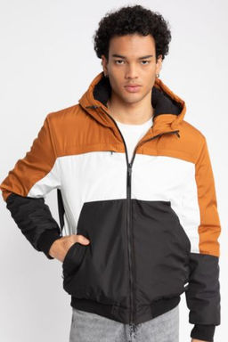 Slim Fit Sisme Mont Dar Kesim Renk Bloklu Kapusonlu Polar Astarl? Fermuarl?