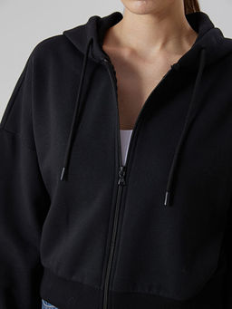 Kap??onlu Oversize Kad?n Kal?n Fermuarl? Sweatshirt