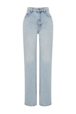 TRENDYOLMILLA Mavi Soluk Efekt Vintage Yuksek Bel Wide Leg Jeans TWOSS24JE00022
