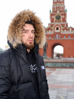 Пуховик мужской удлиненный "Russia" черный