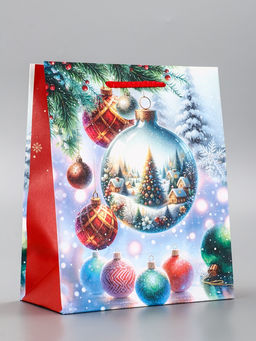 Цена за 2 шт. Пакет подарочный новогодний ламинированный, «Ёлка в шаре», 18×10×22.3 см