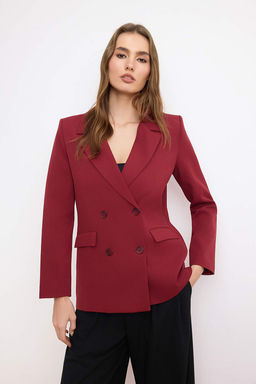 Bordo Regular Astarl? Kruvaze Kapama Dokuma Blazer Ceket TWOAW21CE0264