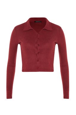 Trendyolmilla Indigo Dugme Detayl? Vucuda Oturan Crop Polo Yaka Fitilli Esnek Orme Bluz TWOAW22BZ0522