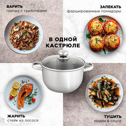 Кастрюля ПРИМА САТИН 3,0л стекл.крышка с ТРС-3 объем.ручки(200мм) арт.1с804,3с141 Аша