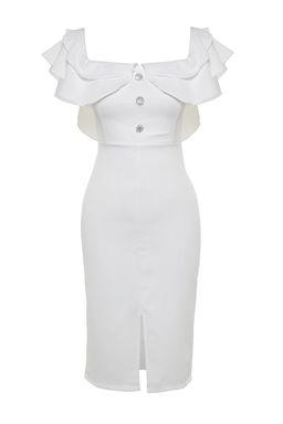 Bridal Ekru Astarl? Volanl? Dokuma Abiye Gece Elbise TPRSS21EL1403 - Trendyolmilla фото 9