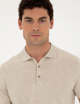 Bej Slim Fit D__meli Polo Yaka Keten Kar___ml_ Triko Ti__rt - Pierre cardin фото 2