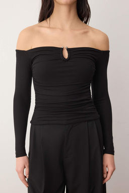 Siyah Fitted/Vucuda Oturan Aksesuar Detayl? Esnek Orme Bluz TWOAW26BZ00356 - Trendyolmilla фото 3