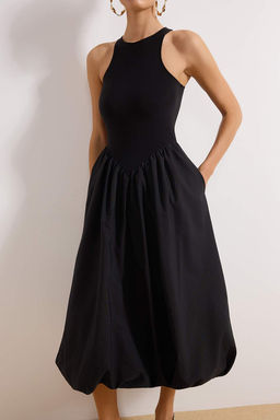 TRENDYOLMILLA Limited Edition Siyah Ust Beden Orme Etek K?sm? Balon Detayl? Poplin Elbise TPRAW25EL00016  фото 8