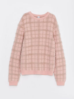 Bisiklet Yaka Ekose Uzun Kollu K?z ?ocuk Triko Kazak