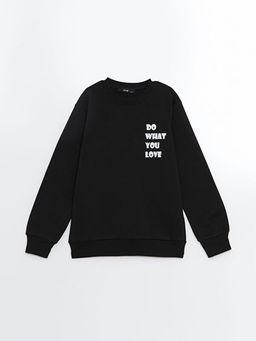 Bisiklet Yaka Uzun Kollu Bask?l? K?z ?ocuk Sweatshirt