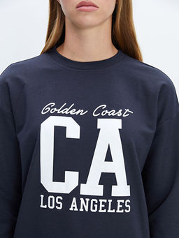 Bisiklet Yaka Bask?l? Oversize Kad?n Sweatshirt Tunik