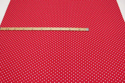Штапель Белый горох (7мм) цв.красно-малиновый, ш.1.44м, вискоза-100%, 90гр/м.кв - Купава фото 2