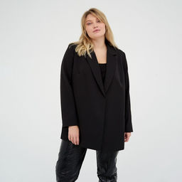 Пиджак женский с поясом MIST plus-size, размер 56, чёрный