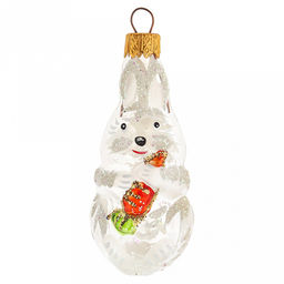 Елочная игрушка фигурка стеклянная Зайчик h9см, прозрачный, ручная художественная роспись, подарочная упаковка (Россия)