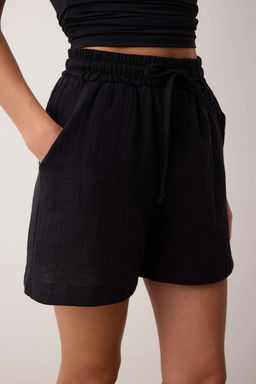 Siyah Muslin Beli Lastikli Yuksek Bel City Boy Sort & Bermuda TWOSS25SR00233 - Trendyolmilla фото 10