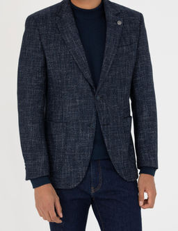 A__k Lacivert Ekstra Slim Fit Y_n Kar___ml_ Blazer Ceket