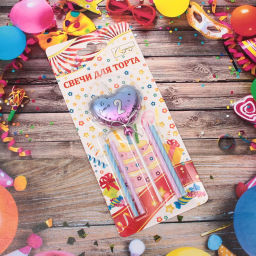 Цена за 2 шт. Свечи для торта Цифра Воздушное сердце "2" (свечи 8 см, сердце 5*13 см)