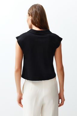 TRENDYOLMILLA Ekru %100 Pamuk Polo Yaka Regular/Normal Kal?p Orme T-Shirt TWOSS24TS00075 фото 6