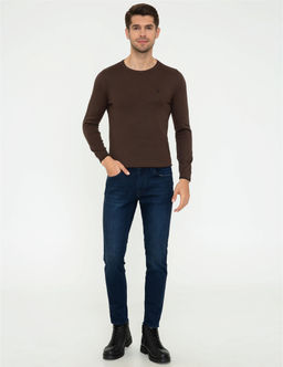 Kahverengi Slim Fit Bisiklet Yaka Basic Triko Kazak - Pierre cardin фото 5