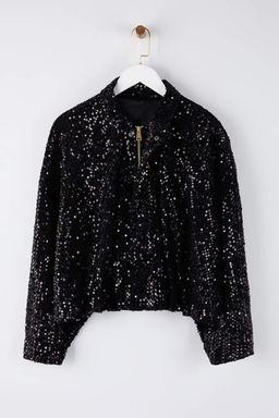 Siyah Oversize Parlak Pul Payet Bomber Mont TWOAW26MO00165 - Trendyolmilla фото 5