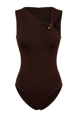 Kahverengi Vucuda Oturan Asimetrik Yaka Aksesuar Detayl? C?tc?tl? Poliamid Orme Body TWOSS26BD00003