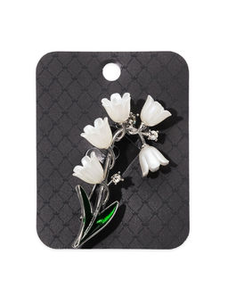 Брошь "Цветы Ландышей", цвет бело-зелёный в серебре